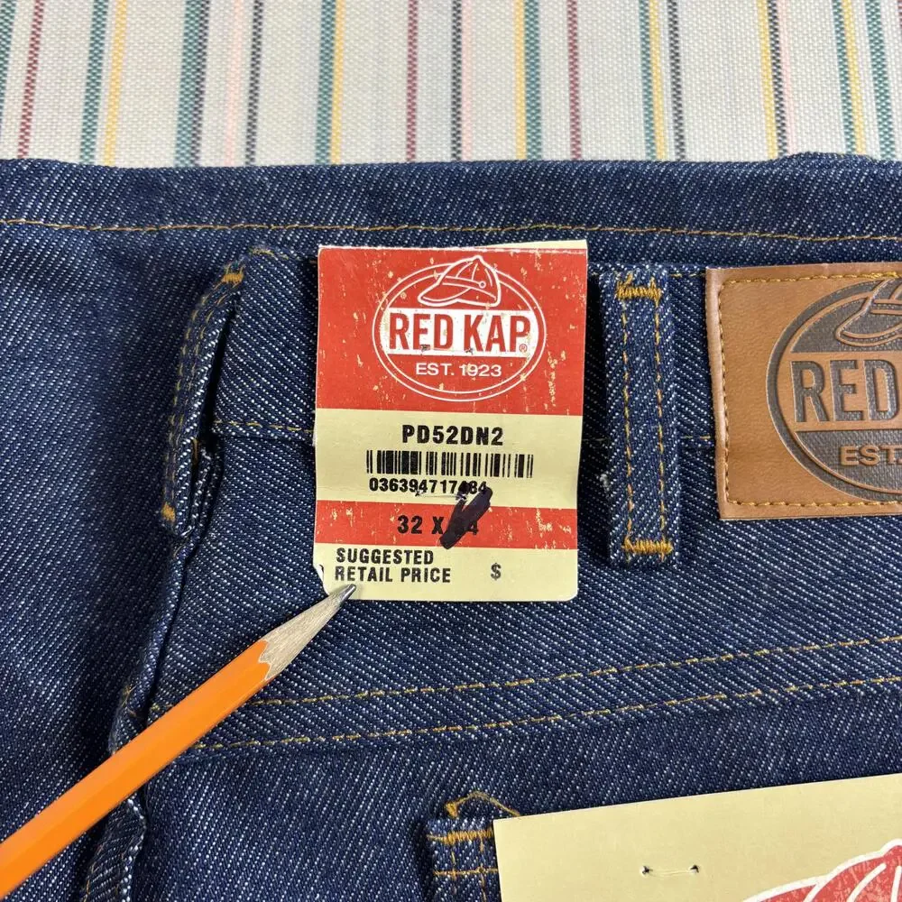 Red Kap Jeans Mens 32x34 Dark Blue Denim Workwear Straight Leg PD52DN2 New
